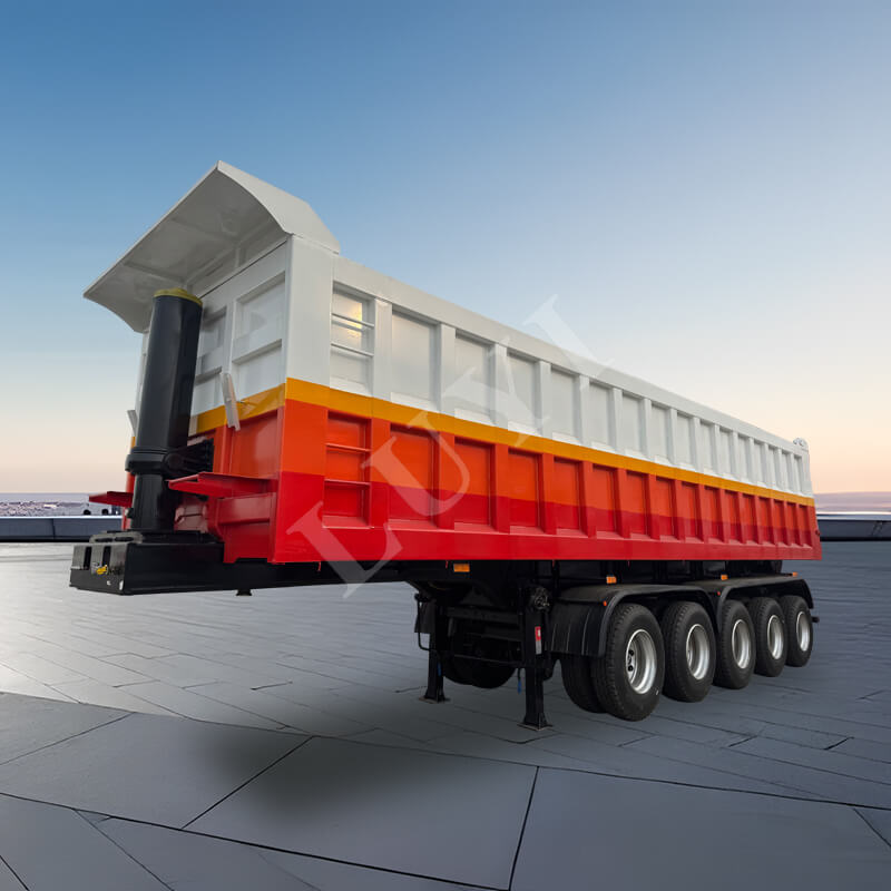 5축 중부하 작업용 120톤 후방 덤프 트레일러, 탄소강 자체 하역 트럭 트레일러