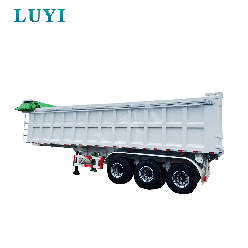 흰색 3축 후방 팁 덤프 세미트레일러